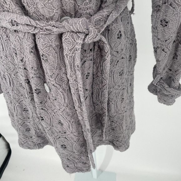 Anthropologie Hazel Lace Sweater Coat Jacket Belted Gray Medium M - Picture 4 of 16